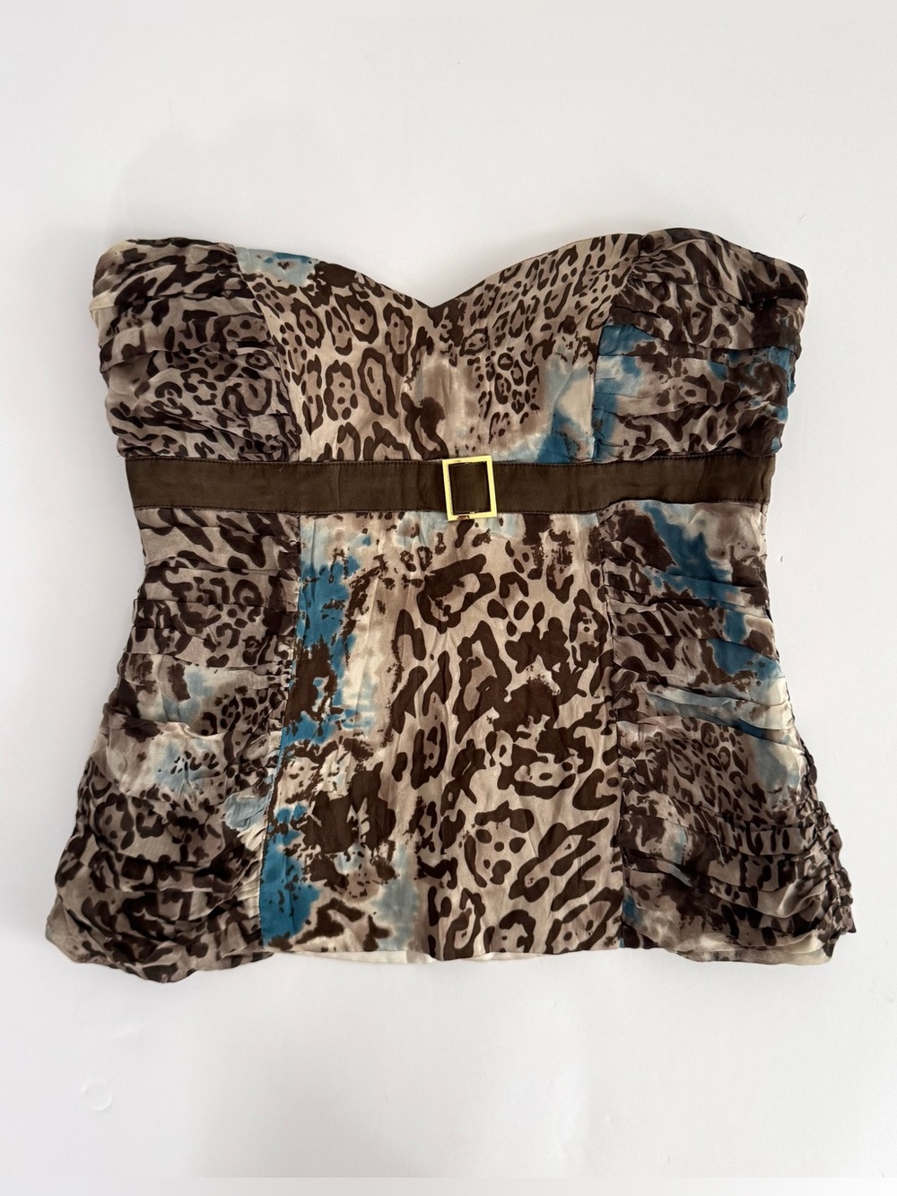 Arden B Animal-Print Strapless Bustier Silk Top
